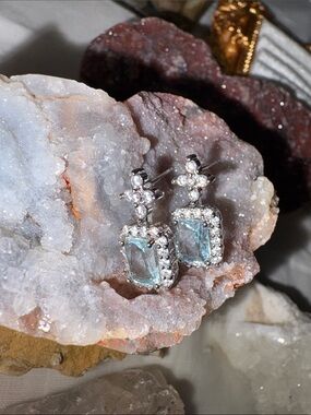 Silver Aquamarine Halo Perfume Bottle Stud Earrings